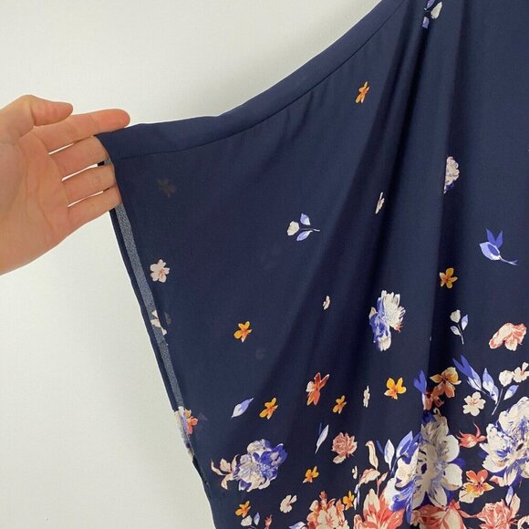 Maurices One Size Open Front Navy Blue Floral Kimono - Picture 5 of 11
